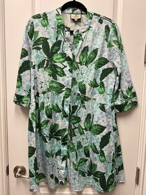 Tuckernuck Floral Royal Shirt Dress in Light Blue and Green